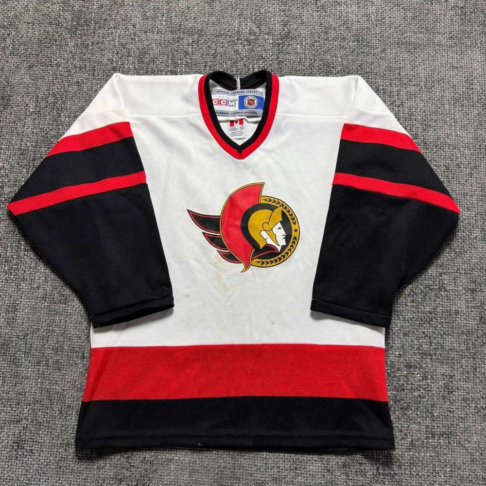 CCM Ottawa Senators‎ Hockey Jersey Kids Medium White Red Black Vintage 90s NHL